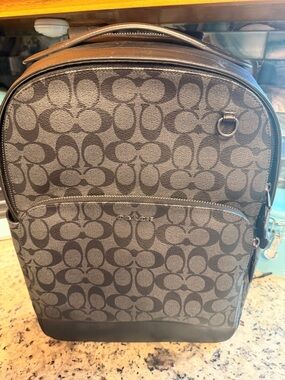 Coach Men's Signature Monogram Backpack in Charcoal and Black